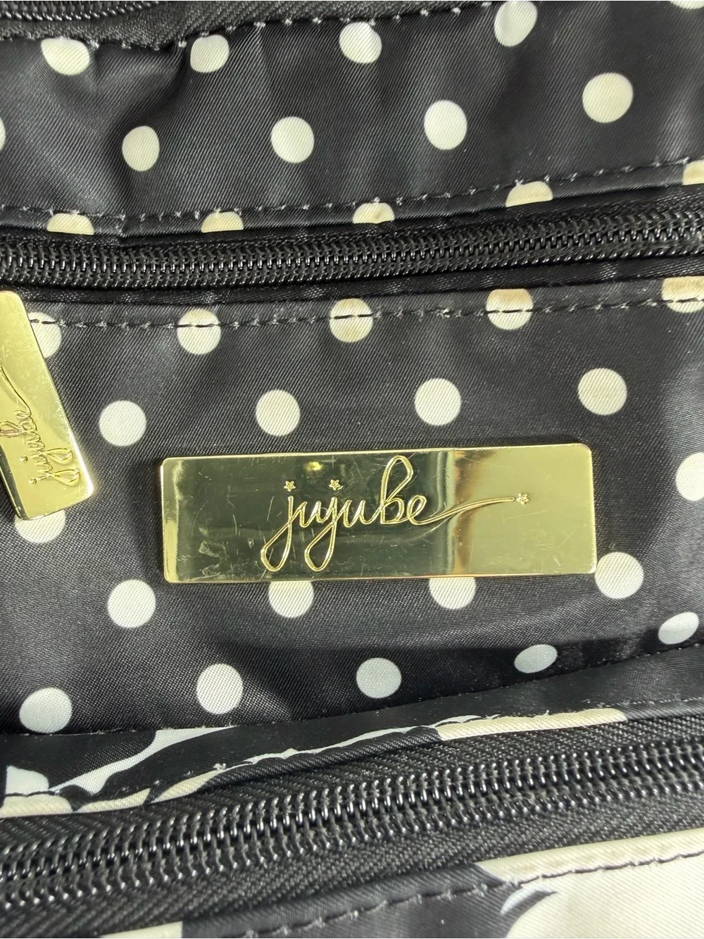 JuJuBe B.F.F. Convertible Diaper Bag Backpack Black White Floral Polka Dot